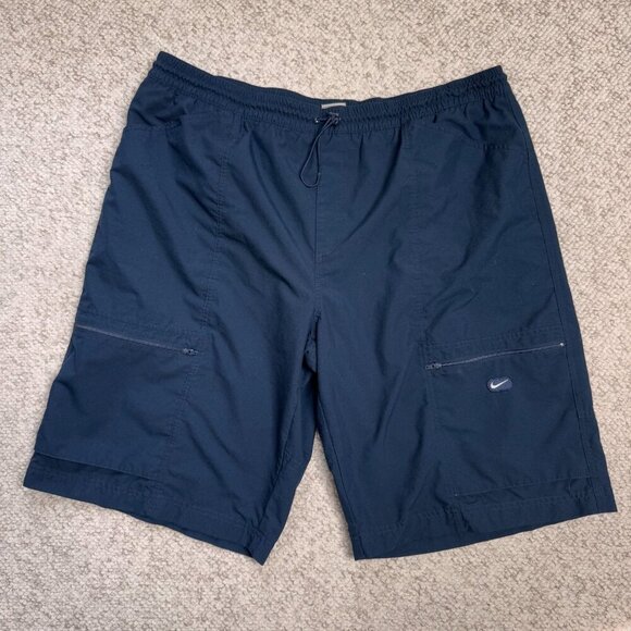 Nike Shorts Mens XXL Navy Blue Mesh Lined Swim Trunks Zip Pockets - Picture 1 of 12